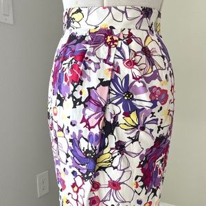 ELIE TAHARI Women’s Skirt Floral White Purple Pink Yellow Black - Lined - SZ 4